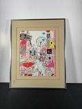 "Tokyo Tower and Shibuya Crossing" Canvas Art Piece in Vintage Chrome Frame and Beige Matte