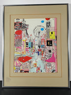 "Tokyo Tower and Shibuya Crossing" Canvas Art Piece in Vintage Chrome Frame and Beige Matte