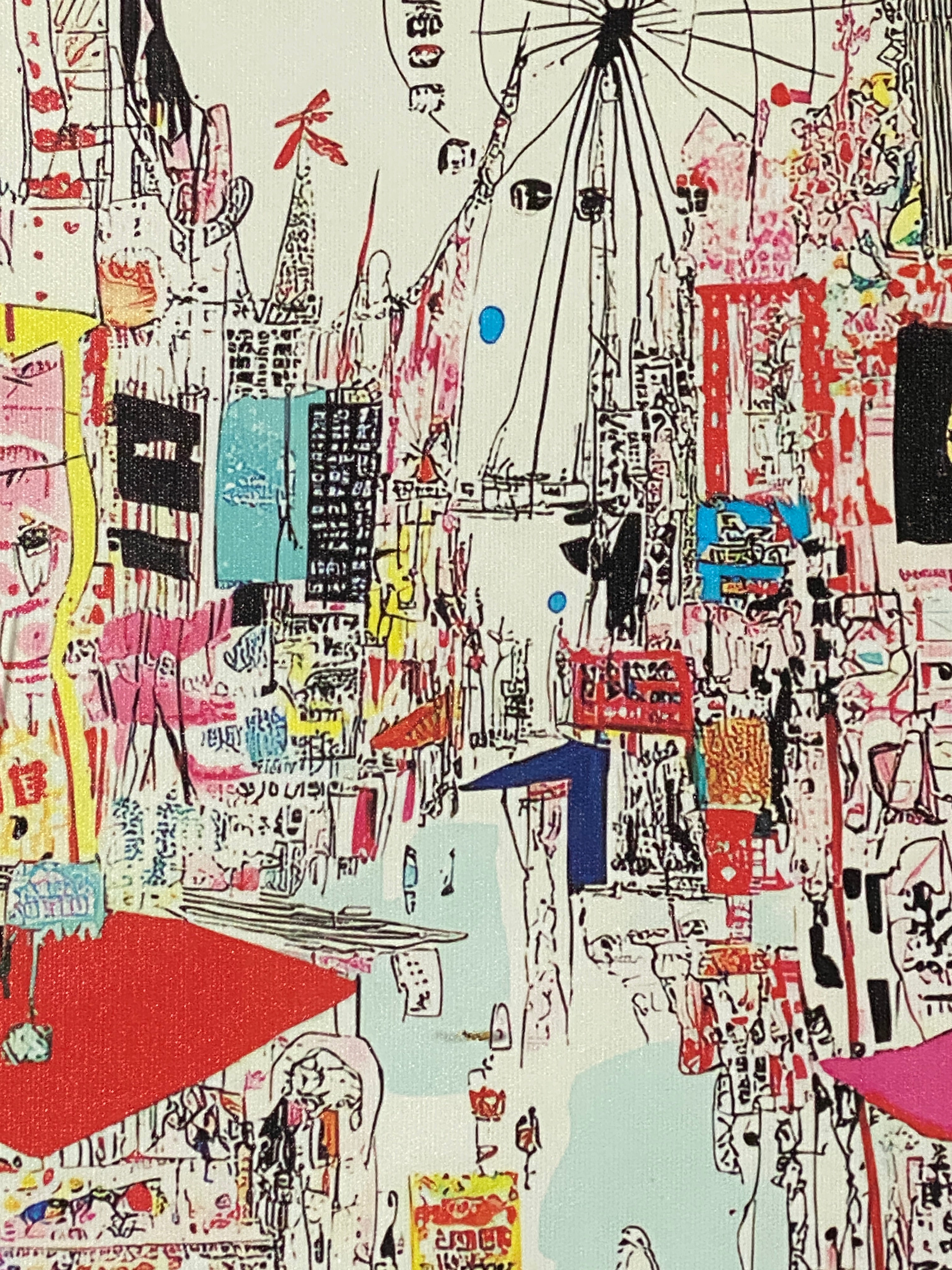 "Tokyo Tower and Shibuya Crossing" Canvas Art Piece in Vintage Chrome Frame and Beige Matte