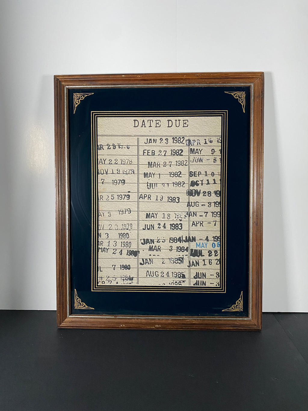 "Due Date" Canvas Art Piece in Vintage Wood Frame with Gold Inlays in Glass