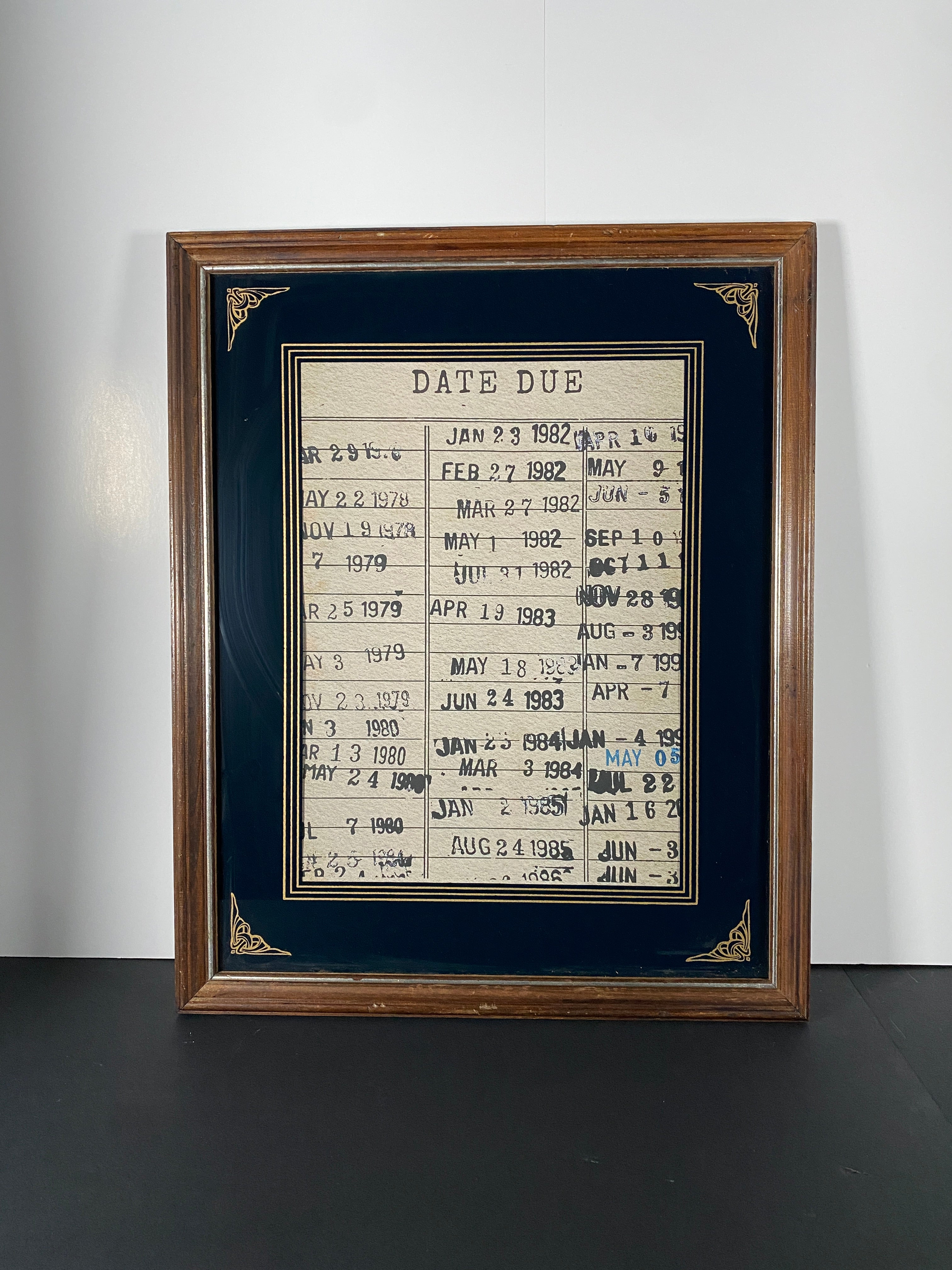 "Due Date" Canvas Art Piece in Vintage Wood Frame with Gold Inlays in Glass