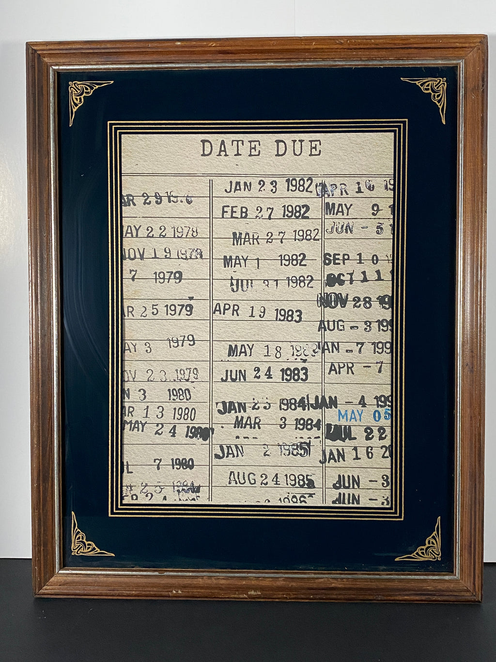"Due Date" Canvas Art Piece in Vintage Wood Frame with Gold Inlays in Glass