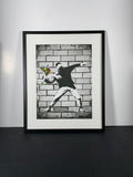 "Flower Bomber" - Bansky Canvas Art Piece in Modern Black Frame