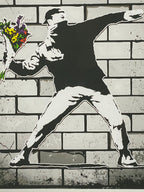 "Flower Bomber" - Bansky Canvas Art Piece in Modern Black Frame