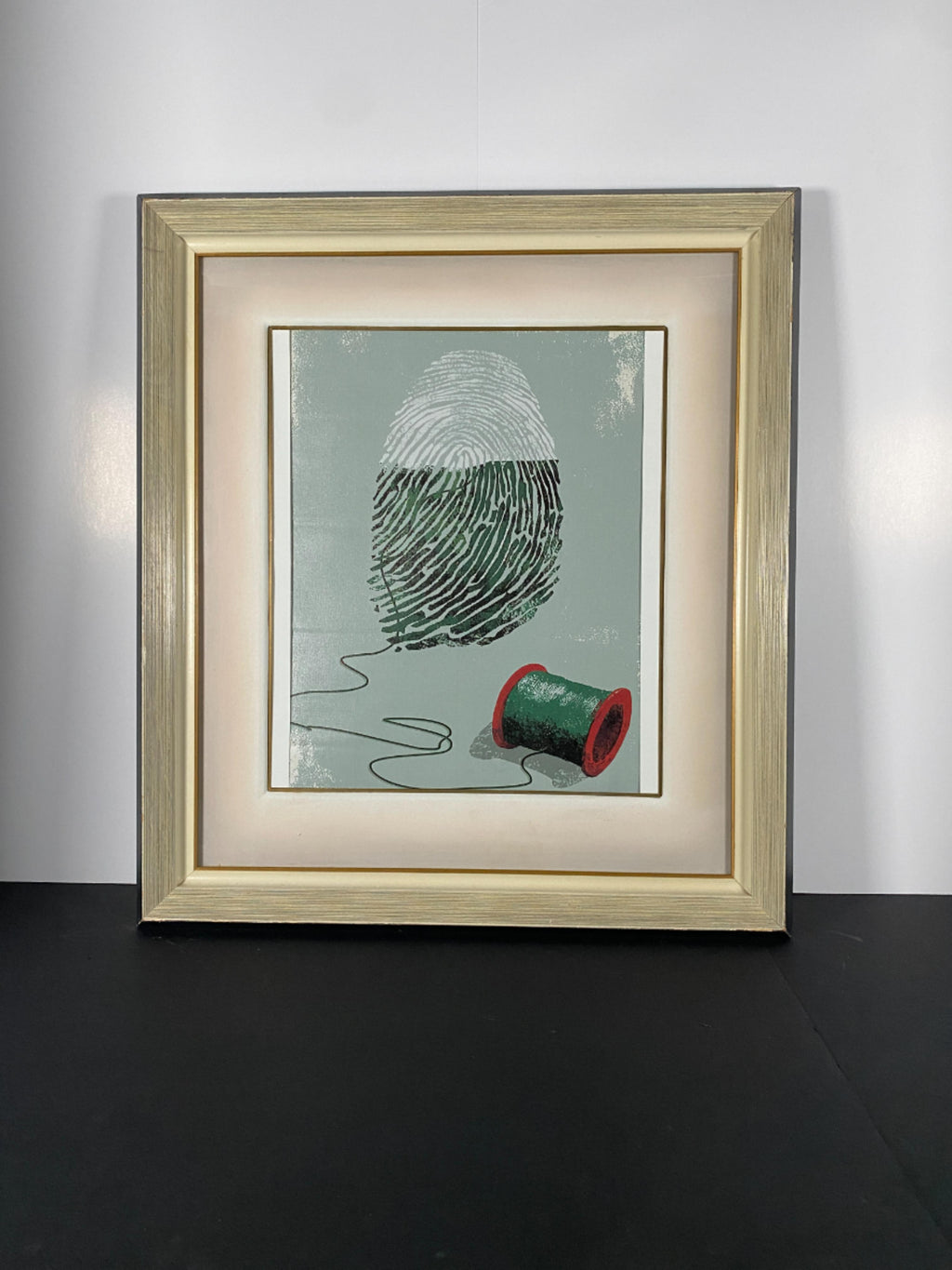 "Thread of Identity" Canvas Art Piece in Vintage Beige and Black Wood and Glass Frame
