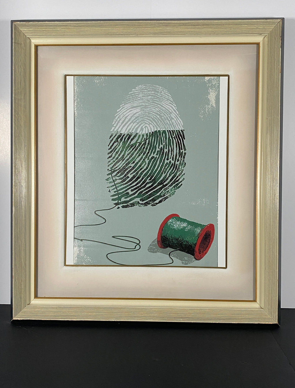 "Thread of Identity" Canvas Art Piece in Vintage Beige and Black Wood and Glass Frame