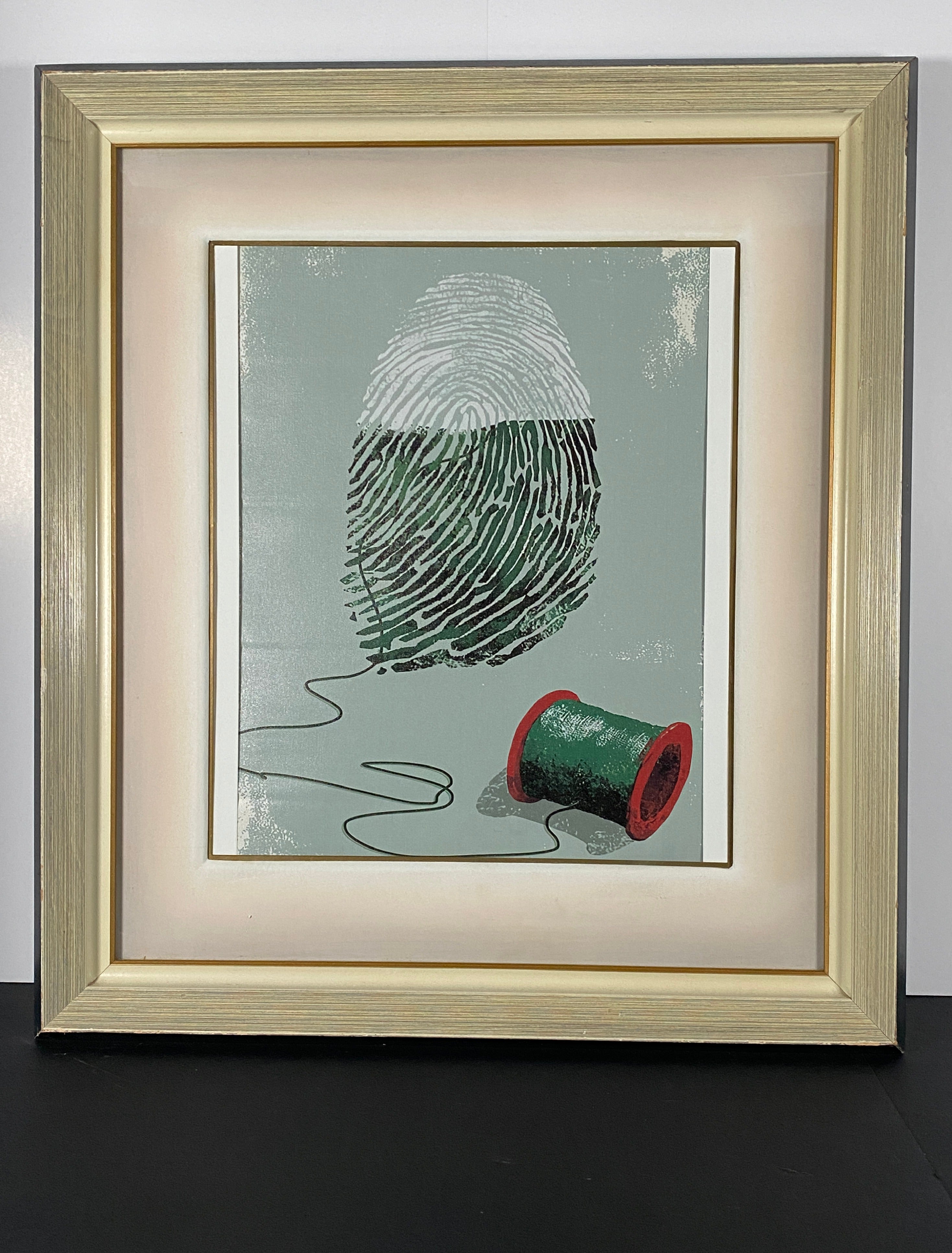 "Thread of Identity" Canvas Art Piece in Vintage Beige and Black Wood and Glass Frame