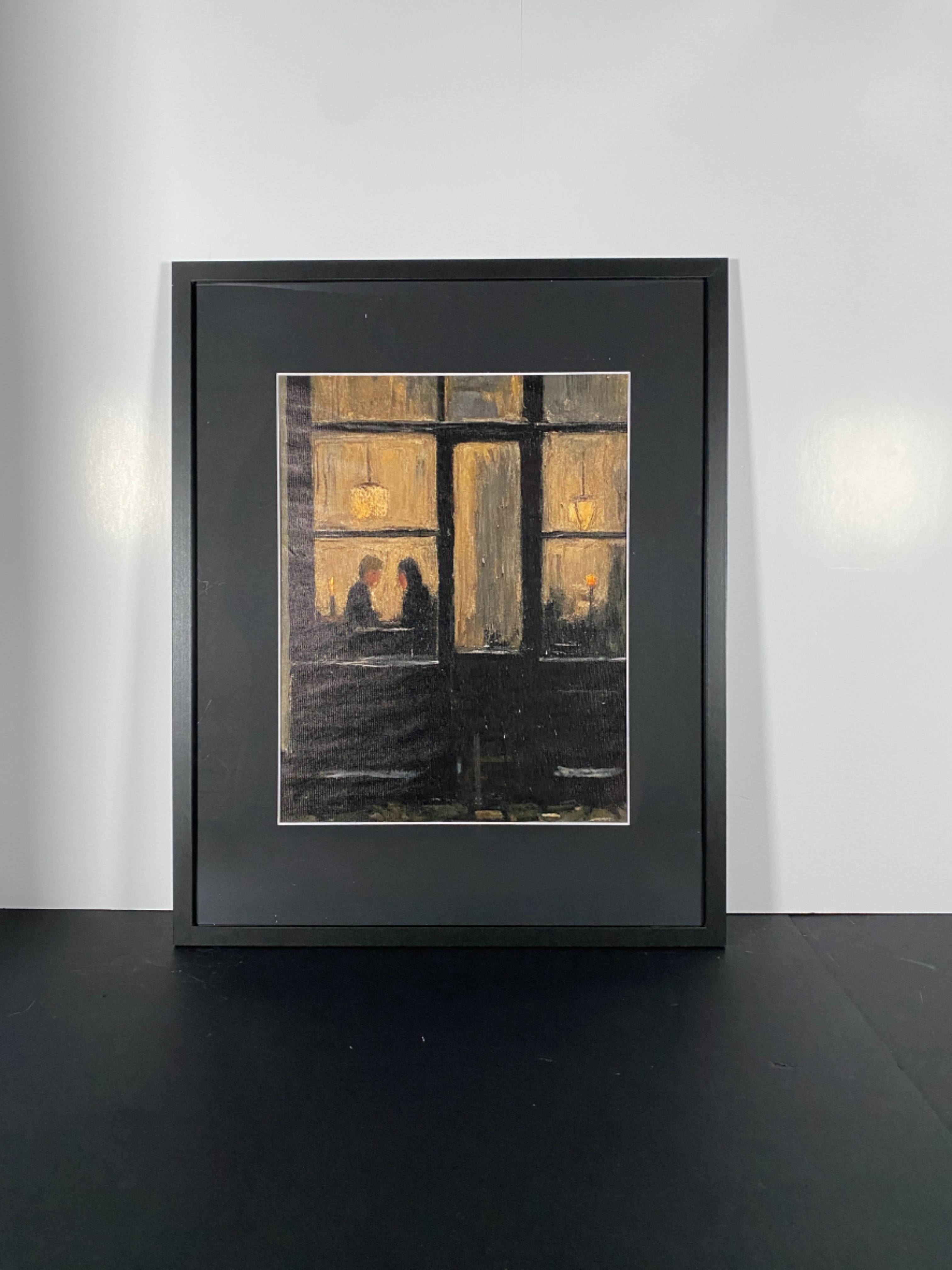 "Table For Two" Canvas Art Piece in Modern Black Frame.