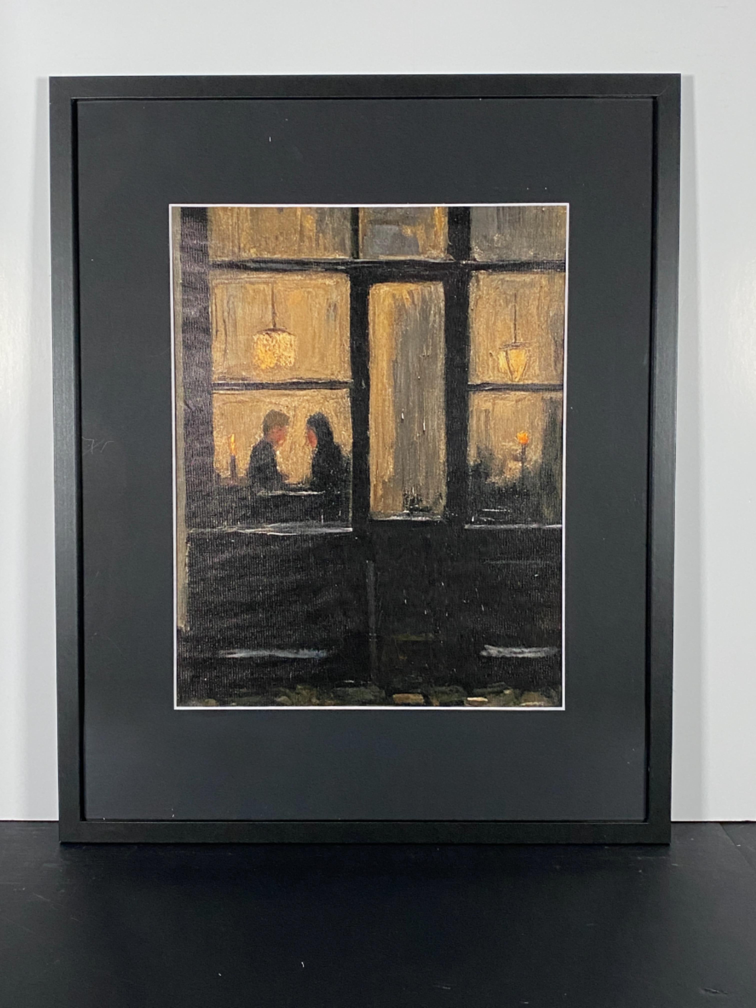 "Table For Two" Canvas Art Piece in Modern Black Frame.