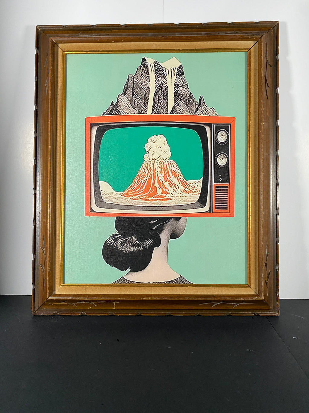 "Programmed Vision" Canvas Art Piece in Vintage Wood and Fabric Frame