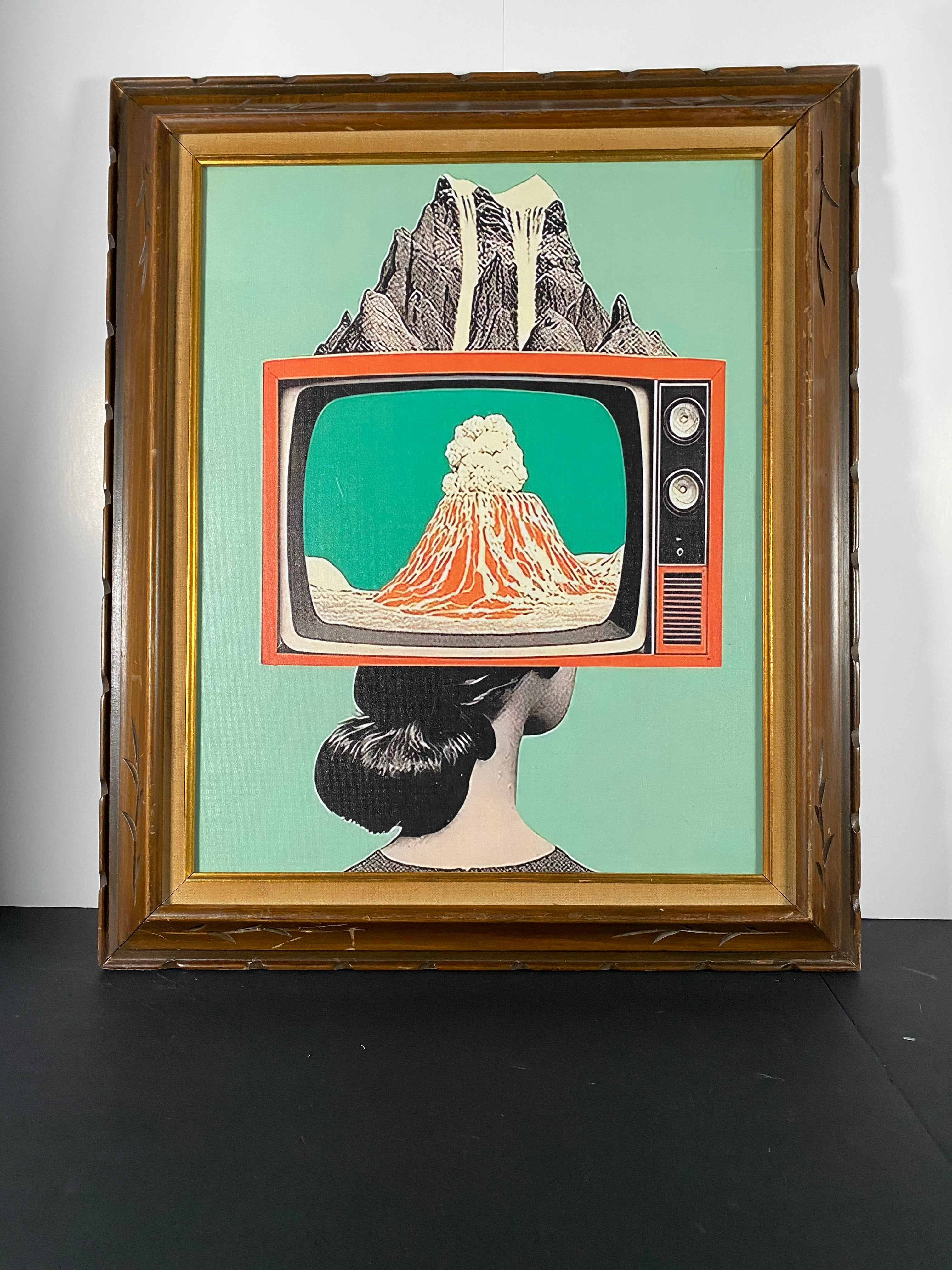 "Programmed Vision" Canvas Art Piece in Vintage Wood and Fabric Frame